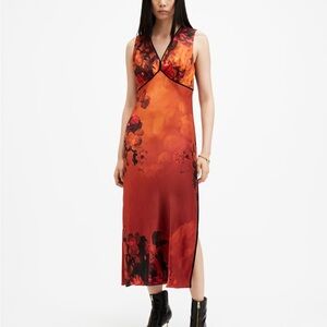 All Saints floral v-neck Silk Midi Dress